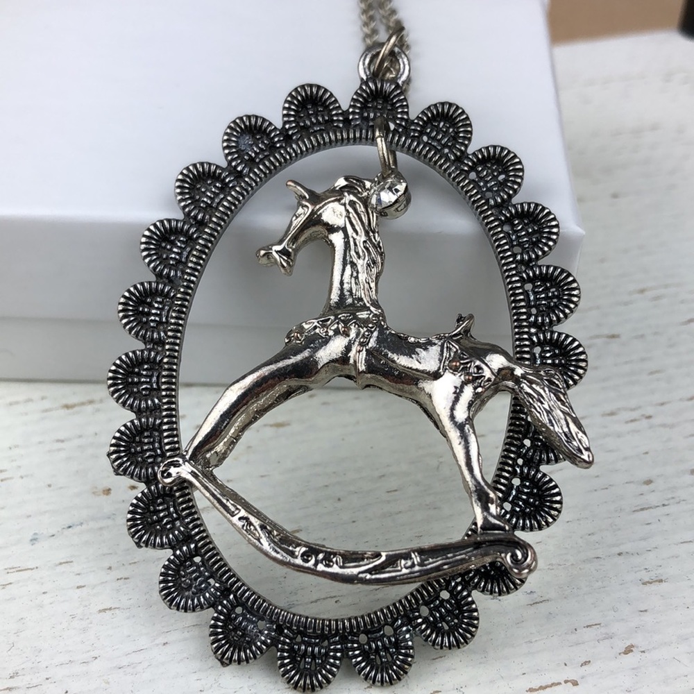 Retro Rock horse necklace , 30”, come with a box